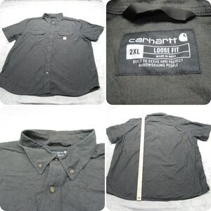 Carhartt Shirt Mens 2XL Dark Green Short Sleeve Button Down Loose Fit Work‎